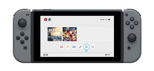 Switch本体の電源ボタンを押したあと、AボタンでHOMEメニューまで進みます。